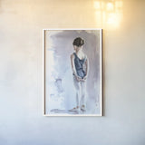 First Day at Ballet by Aimee Del Valle. shown as a paper print in a white frame. Available as a archival giclee rolled canvas, fine art paper, or poster print. SKU 45767h.