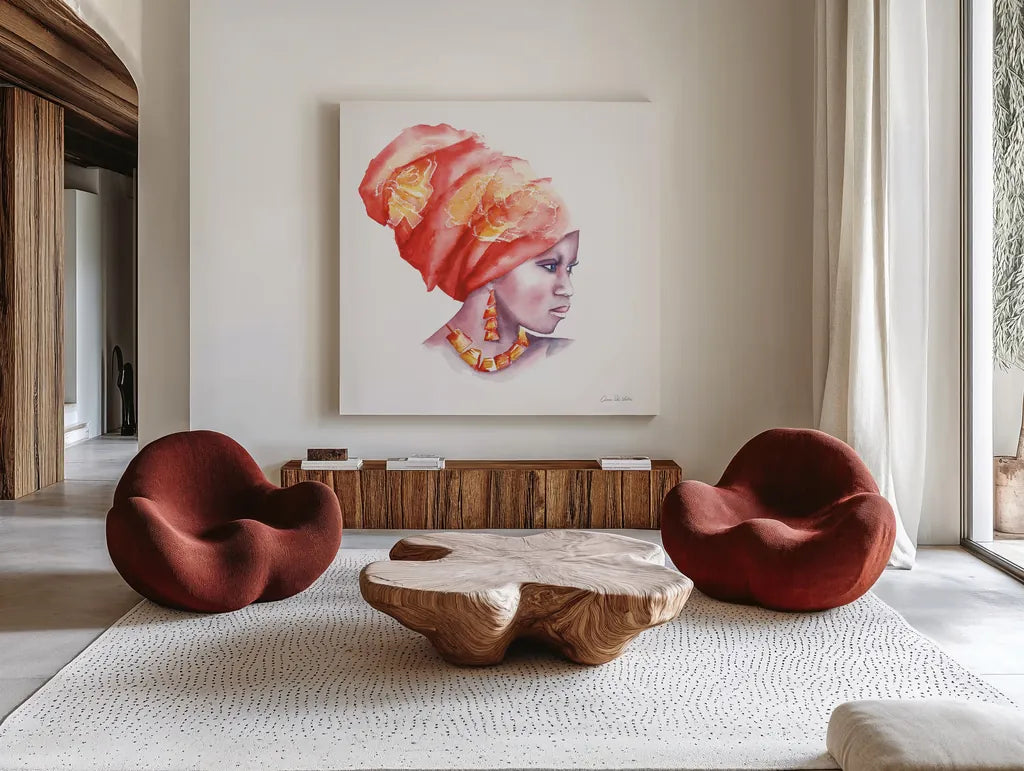 Glow by Aimee Del Valle. Shown as extra-large giant wall art in a modern living room. Available as an archival giclee rolled canvas, fine art paper, or poster print. SKU 70439a.
