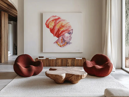 Glow by Aimee Del Valle. Shown as extra-large giant wall art in a modern living room. Available as an archival giclee rolled canvas, fine art paper, or poster print. SKU 70439a.