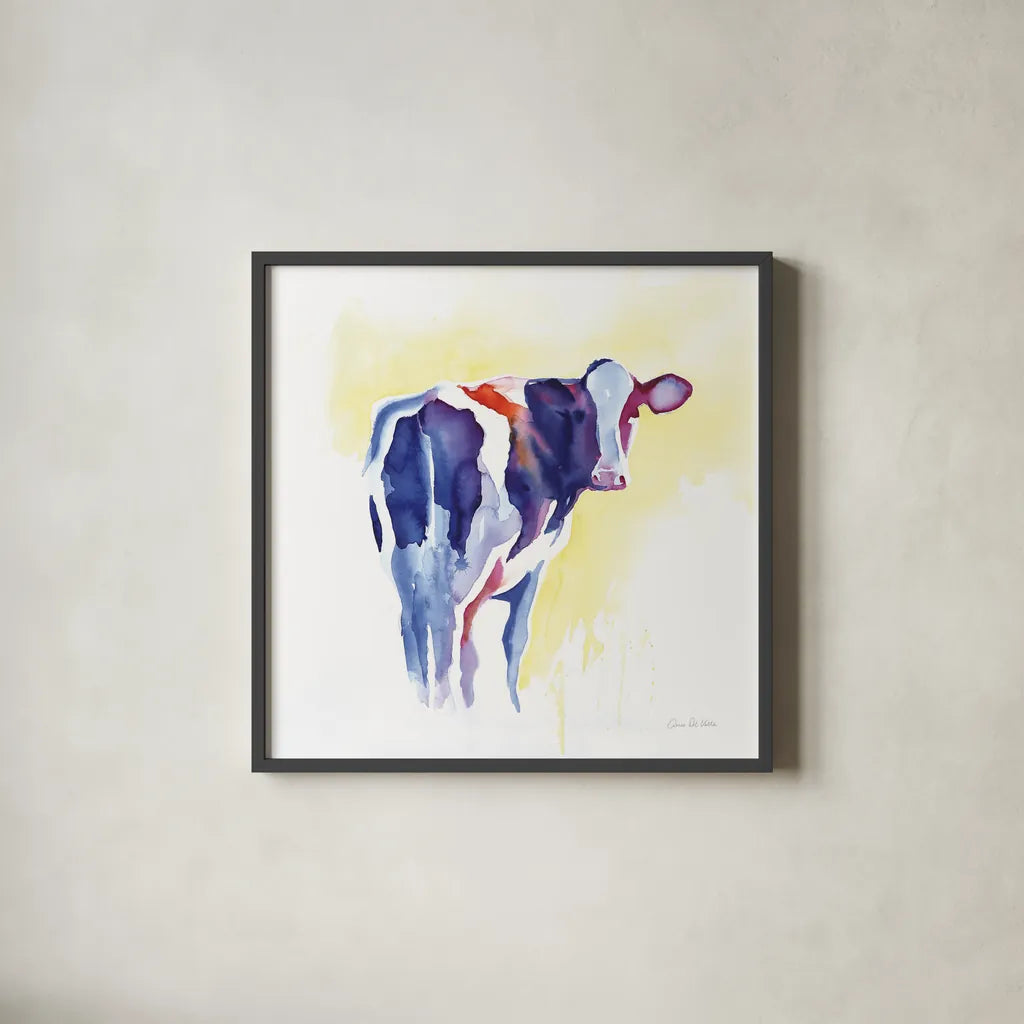 Holstein I by Aimee Del Valle. Shown in a sleek black glass frame for a contemporary gallery look. Available as an archival giclee rolled canvas, fine art paper, or poster print. SKU 64952a.