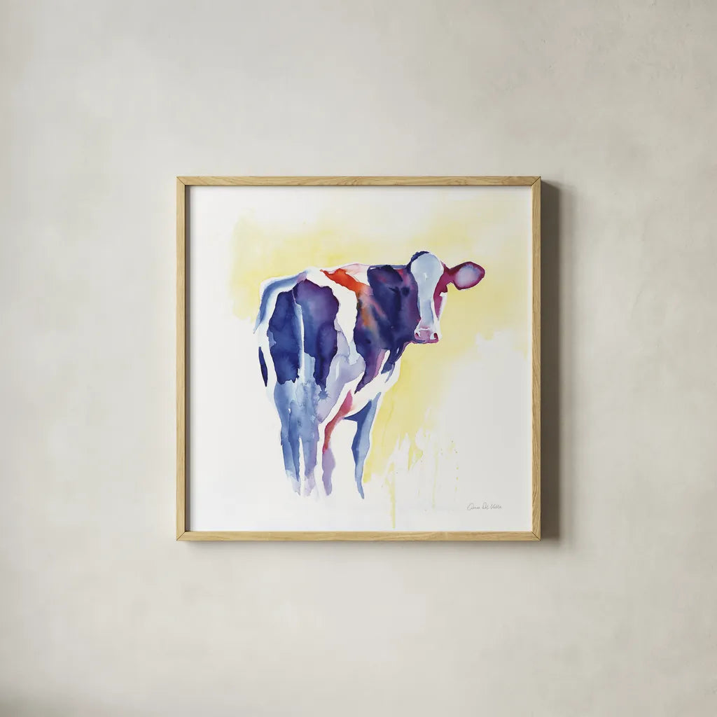 Holstein I by Aimee Del Valle. Shown in a natural wood glass frame for a timeless modern aesthetic. Available as an archival giclee rolled canvas, fine art paper, or poster print. SKU 64952a.