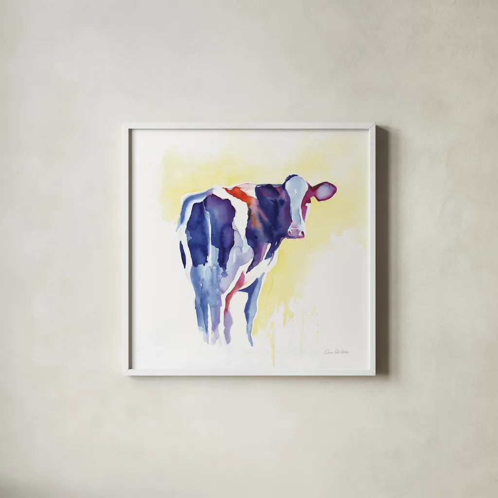 Holstein I by Aimee Del Valle. Shown in a crisp white glass frame for a clean and minimalist style. Available as an archival giclee rolled canvas, fine art paper, or poster print. SKU 64952a.