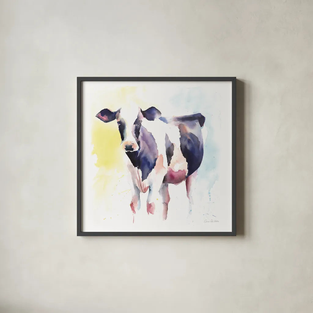 Holstein IV by Aimee Del Valle. Shown in a sleek black glass frame for a contemporary gallery look. Available as an archival giclee rolled canvas, fine art paper, or poster print. SKU 64955a.
