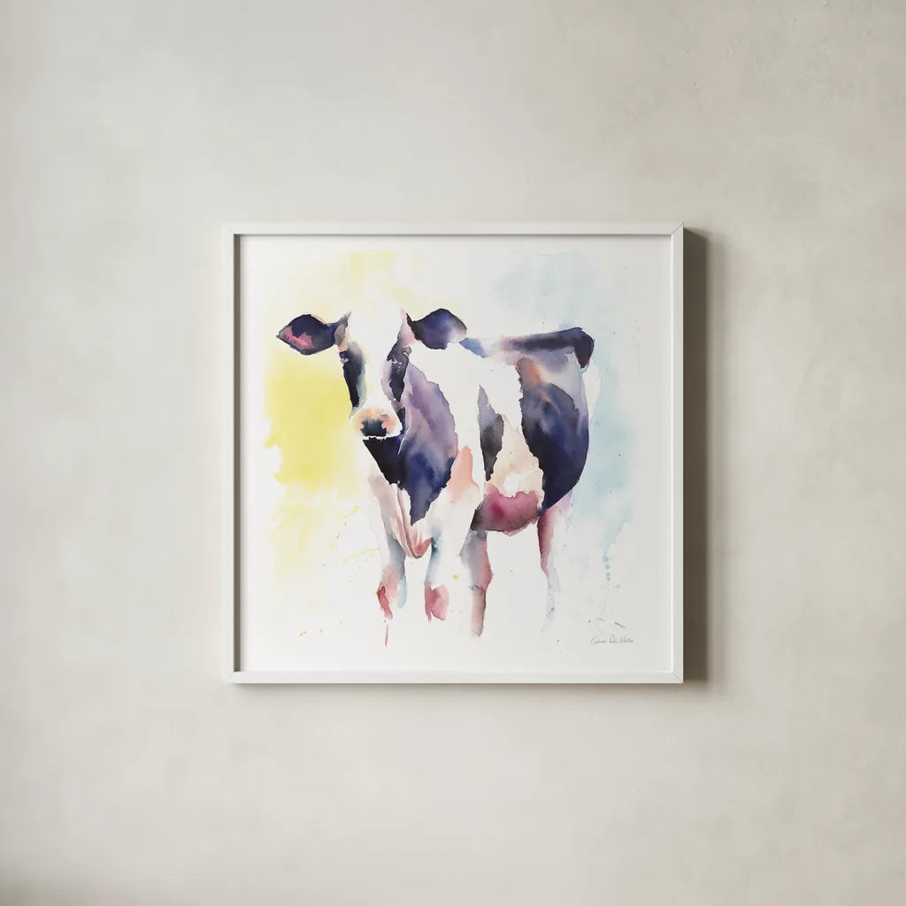 Holstein IV by Aimee Del Valle. Shown in a crisp white glass frame for a clean and minimalist style. Available as an archival giclee rolled canvas, fine art paper, or poster print. SKU 64955a.