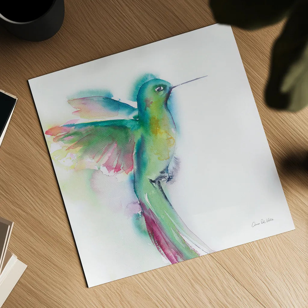 Hummingbirds II by Aimee Del Valle. Shown as a detailed flat fine art print, highlighting archival giclee quality. Available as an archival giclee rolled canvas, fine art paper, or poster print. SKU 67720a.