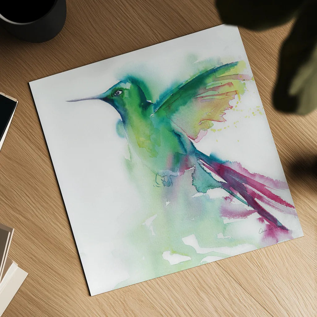 Hummingbirds III by Aimee Del Valle. Shown as a detailed flat fine art print, highlighting archival giclee quality. Available as an archival giclee rolled canvas, fine art paper, or poster print. SKU 67721a.
