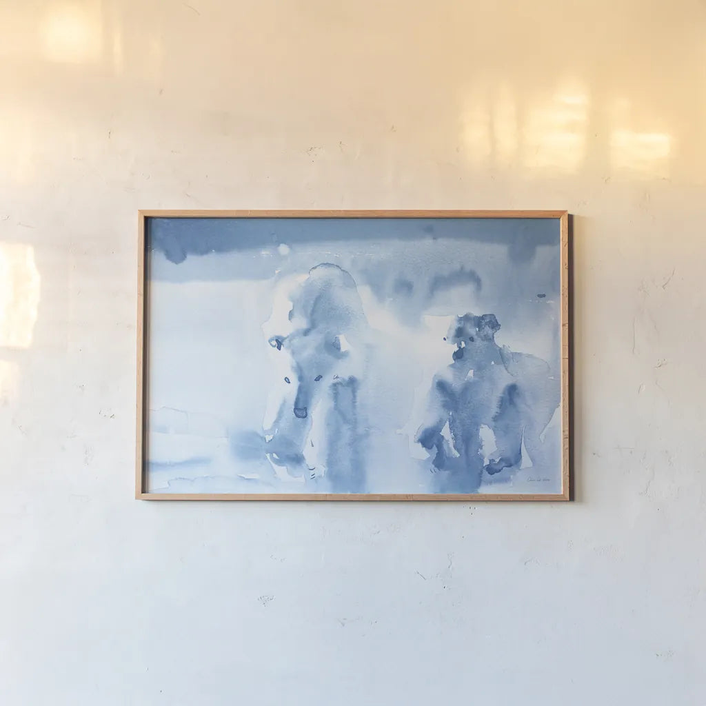 Ice Bears by Aimee Del Valle. shown as a paper print in a natural frame. Available as a archival giclee rolled canvas, fine art paper, or poster print. SKU 45770i.