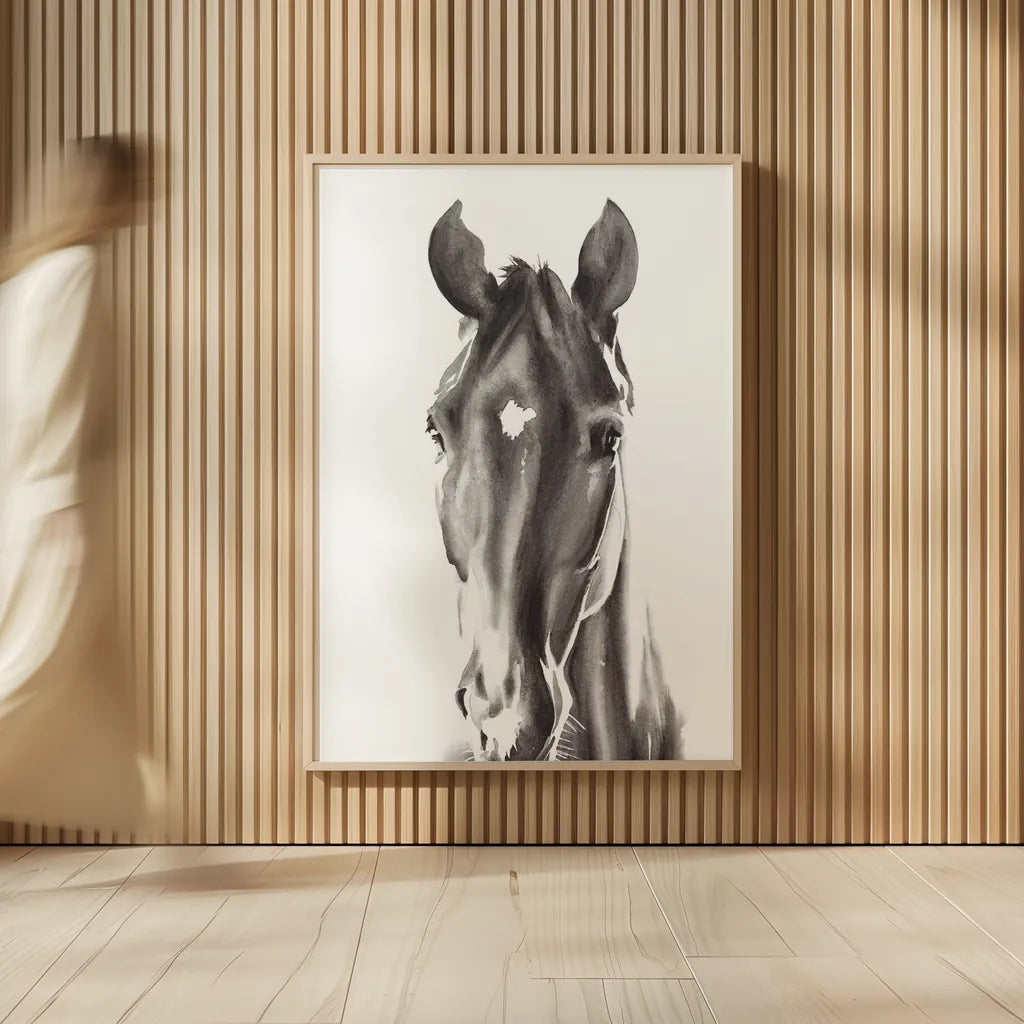 Le Cheval Noir by Aimee Del Valle. shown as over sized large wall art. Available as an archival giclee rolled canvas, fine art paper, or poster print. SKU 45779h.