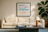 Pastel Morning by Aimee Del Valle. Displayed in a glass frame with matte in a clean modern living room. Available as an archival giclee rolled canvas, fine art paper, or poster print. SKU 68314a.