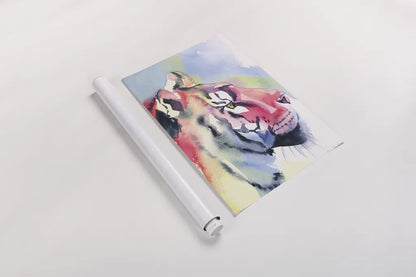 Tiger Portrait by Aimee Del Valle. shown as a rolled paper print. Available as archival giclee rolled canvas, fine art paper, or poster print. SKU 79322h.