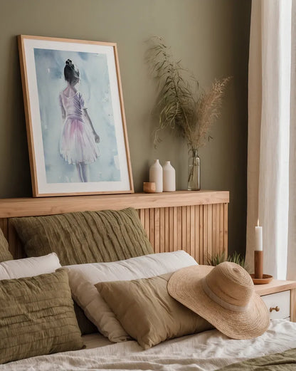 Time to go on by Aimee Del Valle. shown as a paper print in a natural frame. Available as a archival giclee rolled canvas, fine art paper, or poster print. SKU 45759h.