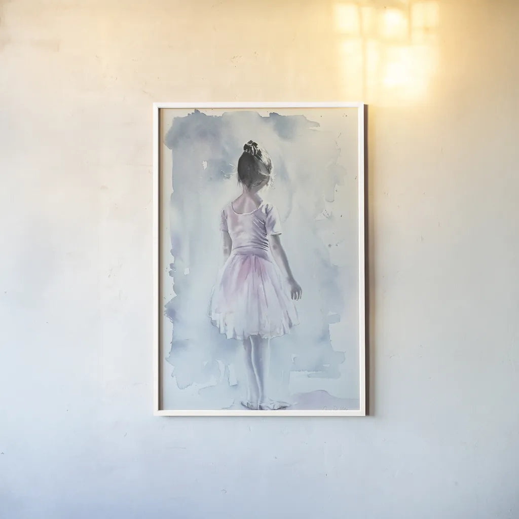 Time to go on by Aimee Del Valle. shown as a paper print in a white frame. Available as a archival giclee rolled canvas, fine art paper, or poster print. SKU 45759h.