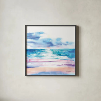 Turquoise Sea II by Aimee Del Valle. Shown in a sleek black glass frame for a contemporary gallery look. Available as an archival giclee rolled canvas, fine art paper, or poster print. SKU 68316a.