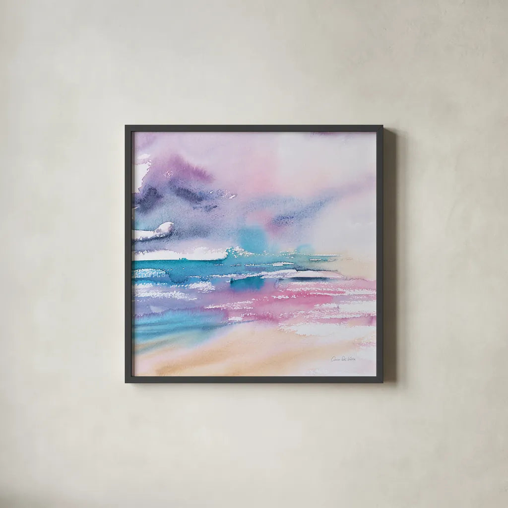 Violet Sky by Aimee Del Valle. Shown in a sleek black glass frame for a contemporary gallery look. Available as an archival giclee rolled canvas, fine art paper, or poster print. SKU 68317a.