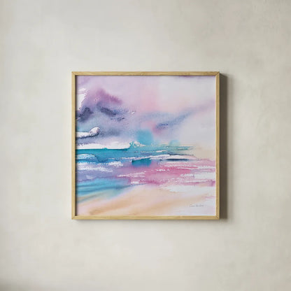 Violet Sky by Aimee Del Valle. Shown in a natural wood glass frame for a timeless modern aesthetic. Available as an archival giclee rolled canvas, fine art paper, or poster print. SKU 68317a.
