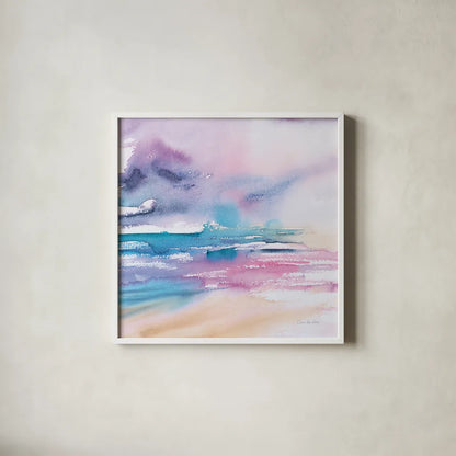 Violet Sky by Aimee Del Valle. Shown in a crisp white glass frame for a clean and minimalist style. Available as an archival giclee rolled canvas, fine art paper, or poster print. SKU 68317a.