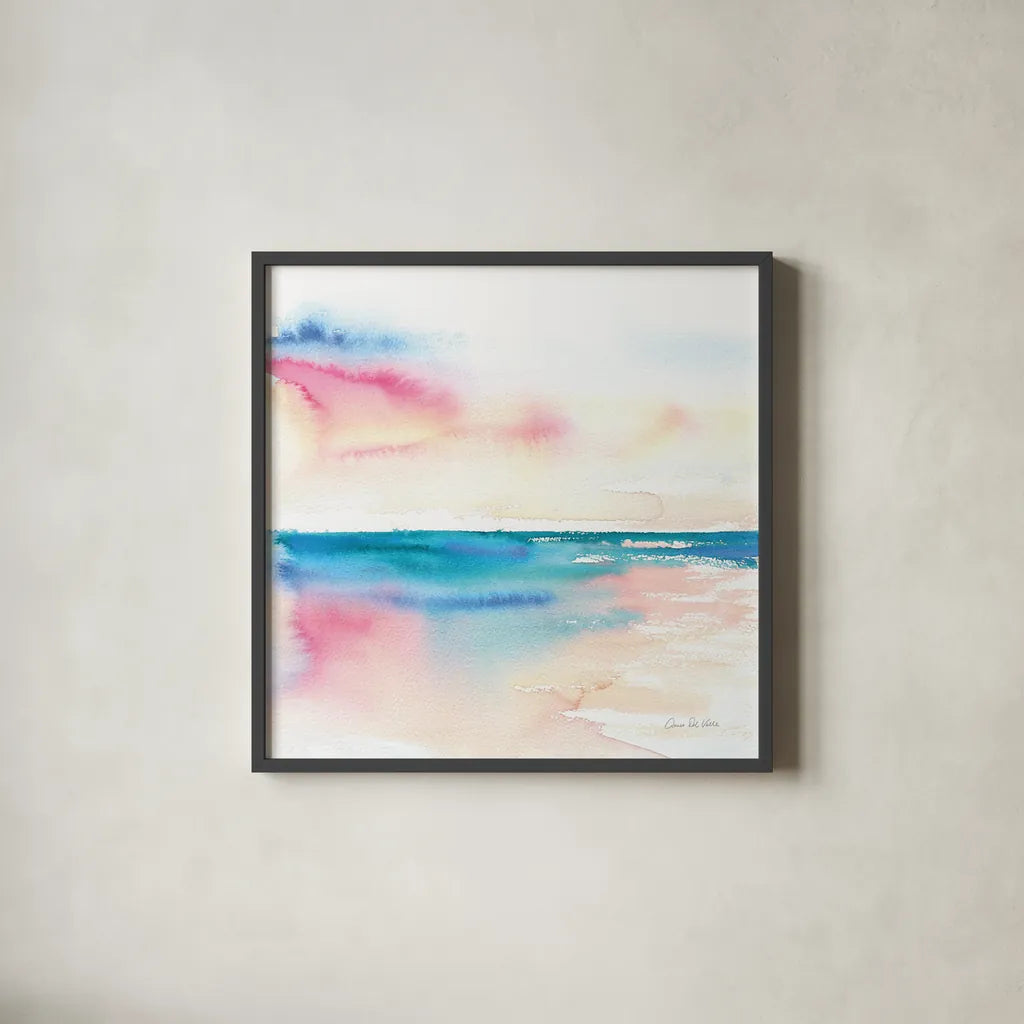 Vivid Coast by Aimee Del Valle. Shown in a sleek black glass frame for a contemporary gallery look. Available as an archival giclee rolled canvas, fine art paper, or poster print. SKU 68318a.