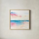 Vivid Coast by Aimee Del Valle. Shown in a natural wood glass frame for a timeless modern aesthetic. Available as an archival giclee rolled canvas, fine art paper, or poster print. SKU 68318a.