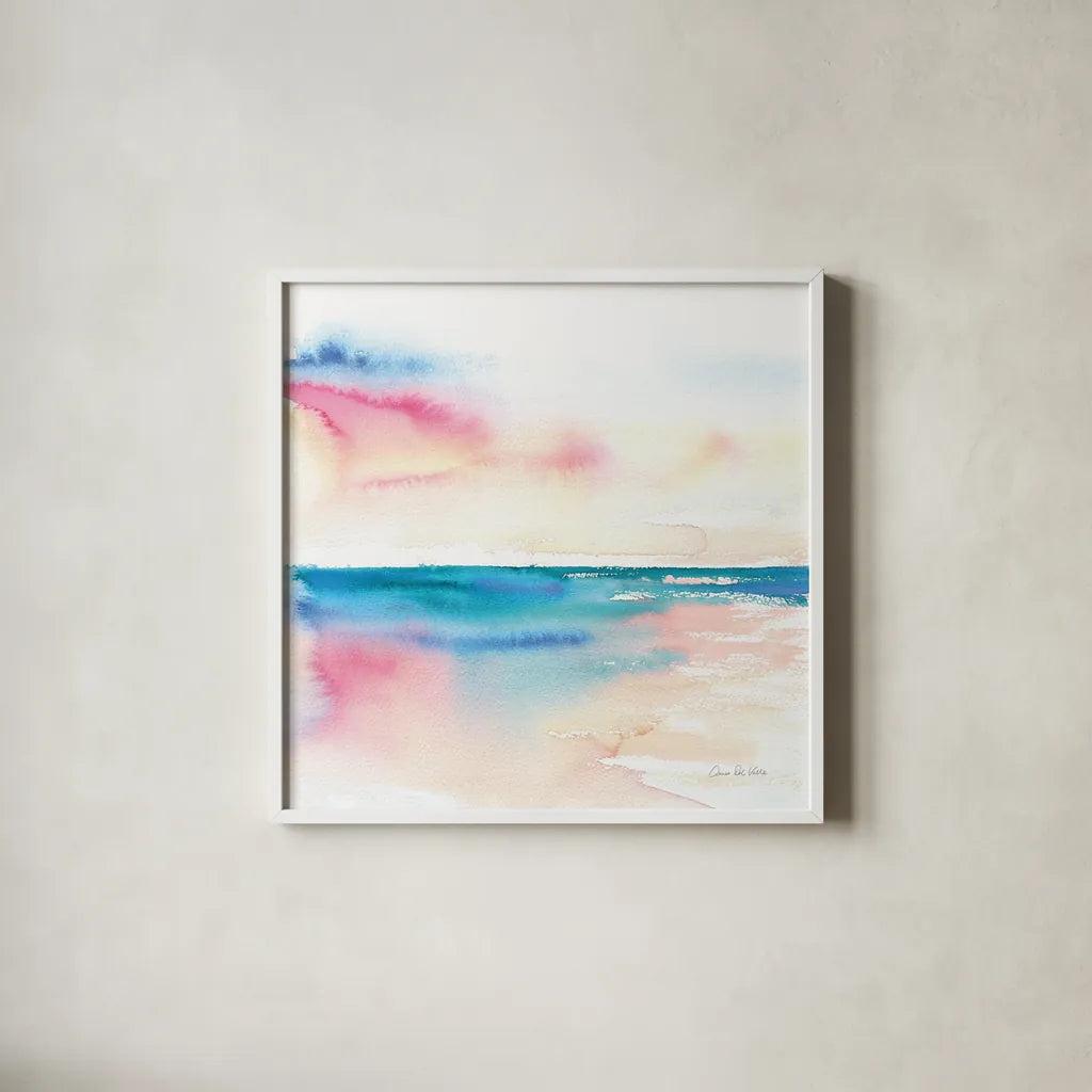 Vivid Coast by Aimee Del Valle. Shown in a crisp white glass frame for a clean and minimalist style. Available as an archival giclee rolled canvas, fine art paper, or poster print. SKU 68318a.