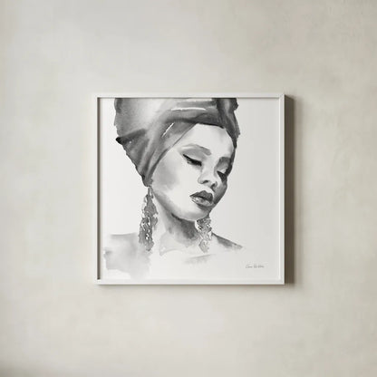 Woman II BW Crop by Aimee Del Valle. Shown in a crisp white glass frame for a clean and minimalist style. Available as an archival giclee rolled canvas, fine art paper, or poster print. SKU 67207a.