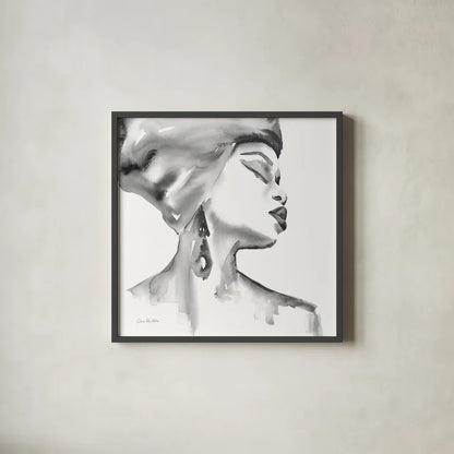 Woman III BW Crop by Aimee Del Valle. Shown in a sleek black glass frame for a contemporary gallery look. Available as an archival giclee rolled canvas, fine art paper, or poster print. SKU 67208a.