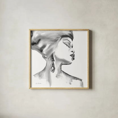 Woman III BW Crop by Aimee Del Valle. Shown in a natural wood glass frame for a timeless modern aesthetic. Available as an archival giclee rolled canvas, fine art paper, or poster print. SKU 67208a.
