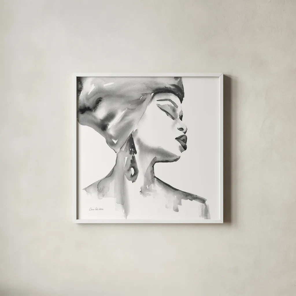 Woman III BW Crop by Aimee Del Valle. Shown in a crisp white glass frame for a clean and minimalist style. Available as an archival giclee rolled canvas, fine art paper, or poster print. SKU 67208a.
