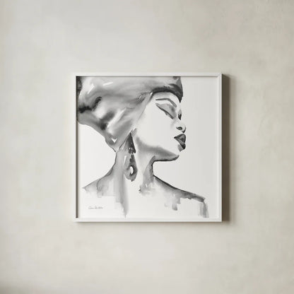 Woman III BW Crop by Aimee Del Valle. Shown in a crisp white glass frame for a clean and minimalist style. Available as an archival giclee rolled canvas, fine art paper, or poster print. SKU 67208a.