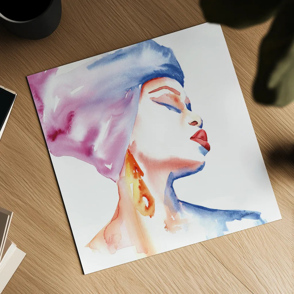 Woman in Purple Crop by Aimee Del Valle. Shown as a detailed flat fine art print, highlighting archival giclee quality. Available as an archival giclee rolled canvas, fine art paper, or poster print. SKU 65112a.