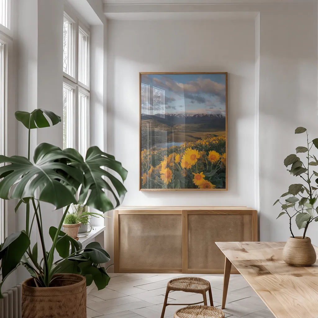 250421 85609 by Alan Majchrowicz. shown as a print in a natural wood frame in a dining room. Available as a archival giclee rolled canvas, fine art paper, or poster print. SKU 101142h.