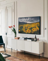 250422 85716 by Alan Majchrowicz. shown as a framed stretched canvas in a living room above a console. Available as a archival giclee rolled canvas, fine art paper, or poster print. SKU 101138i.