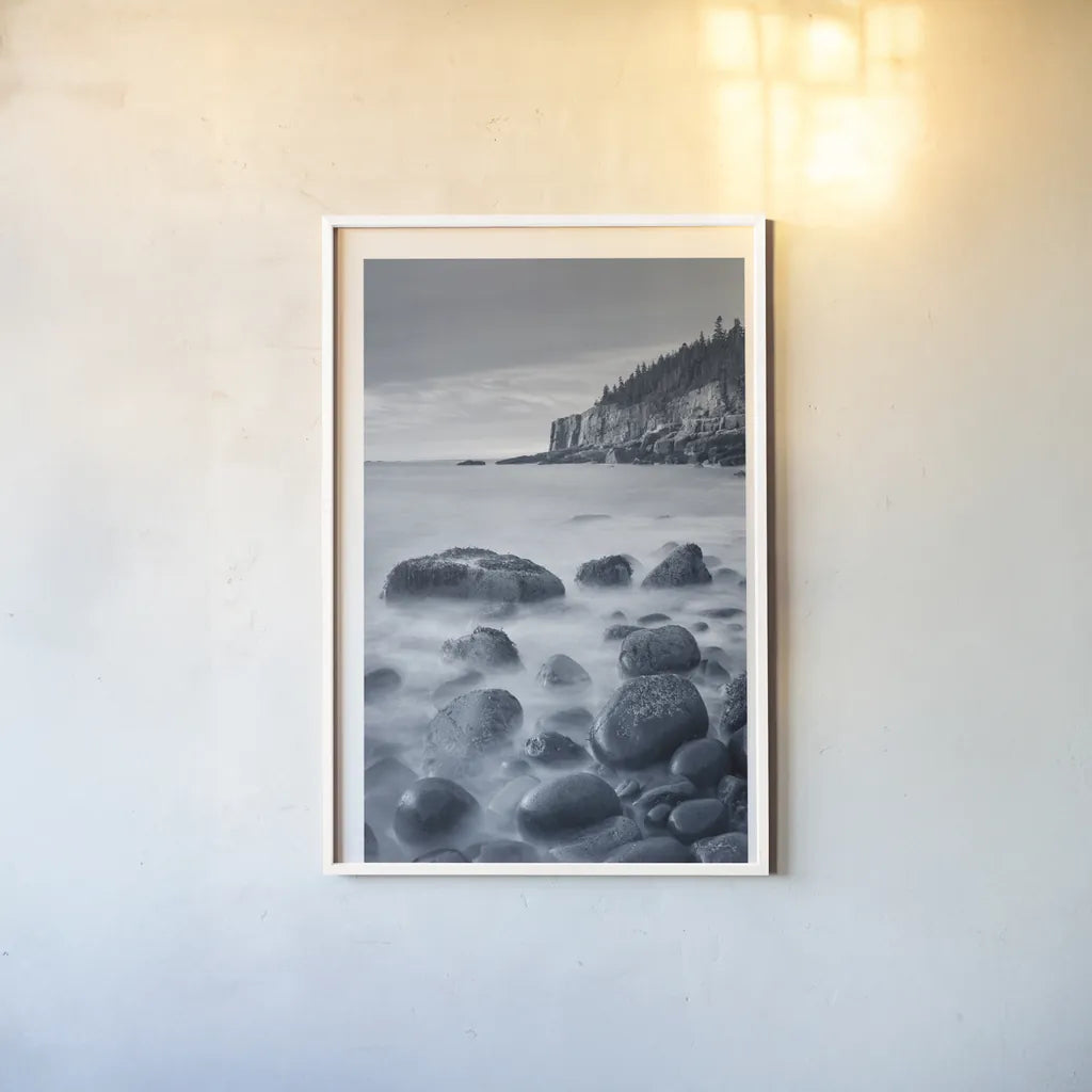 Acadia Coast by Alan Majchrowicz. shown as a paper print in a white frame. Available as a archival giclee rolled canvas, fine art paper, or poster print. SKU 33905h.