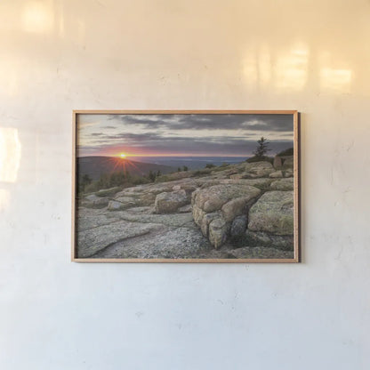 Acadia National Park Sunset by Alan Majchrowicz. shown as a paper print in a natural frame. Available as a archival giclee rolled canvas, fine art paper, or poster print. SKU 53747i.