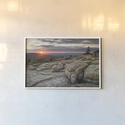 Acadia National Park Sunset by Alan Majchrowicz. shown as a paper print in a white frame. Available as a archival giclee rolled canvas, fine art paper, or poster print. SKU 53747i.
