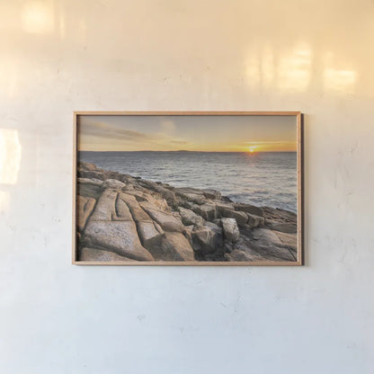 Acadia Sunrise by Alan Majchrowicz. shown as a paper print in a natural frame. Available as a archival giclee rolled canvas, fine art paper, or poster print. SKU 47839i.