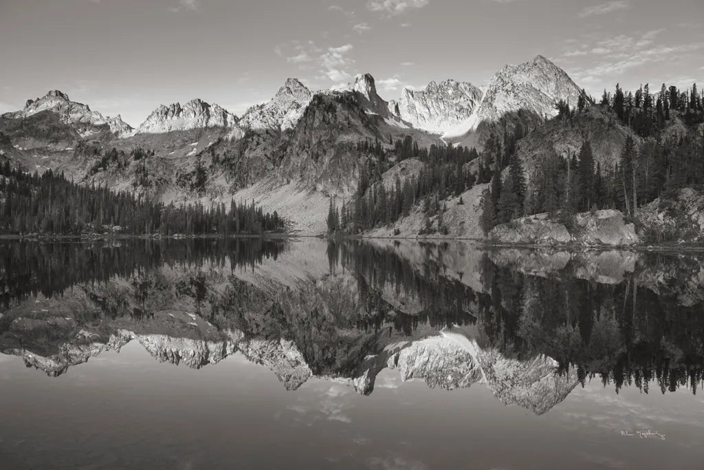 Alice Lake Sawtooth Mountains Idaho BW by Alan Majchrowicz. SKU 81523i. Archival Giclee Fine art print for wall decor.