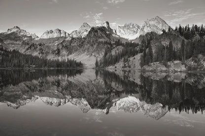 Alice Lake Sawtooth Mountains Idaho BW by Alan Majchrowicz. SKU 81523i. Archival Giclee Fine art print for wall decor.