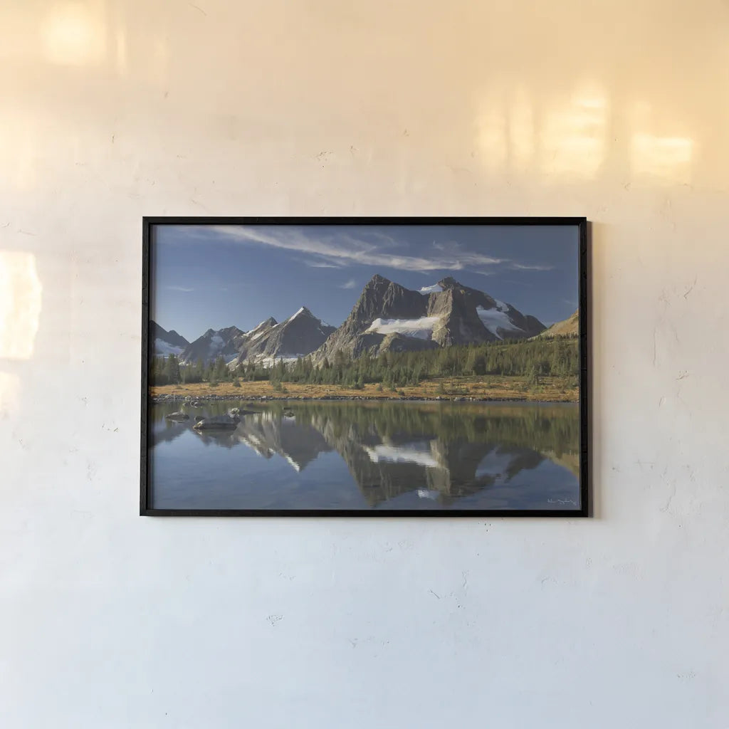 Amethyst Lake Reflection by Alan Majchrowicz. shown as a paper print in a black flame. Available as a archival giclee rolled canvas, fine art paper, or poster print. SKU 28092i.