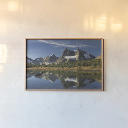 Amethyst Lake Reflection by Alan Majchrowicz. shown as a paper print in a natural frame. Available as a archival giclee rolled canvas, fine art paper, or poster print. SKU 28092i.