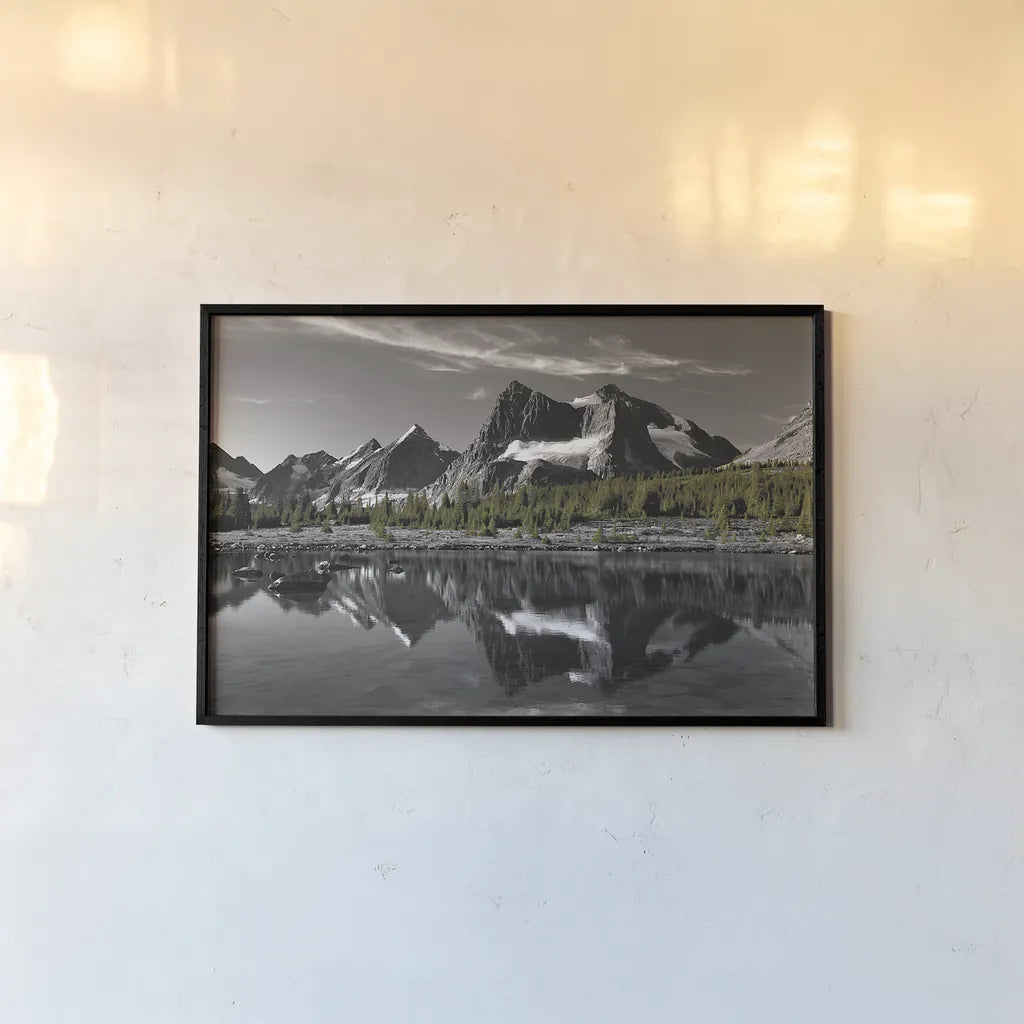 Amethyst Lake Reflection BW with Color by Alan Majchrowicz. shown as a paper print in a black flame. Available as a archival giclee rolled canvas, fine art paper, or poster print. SKU 28184i.