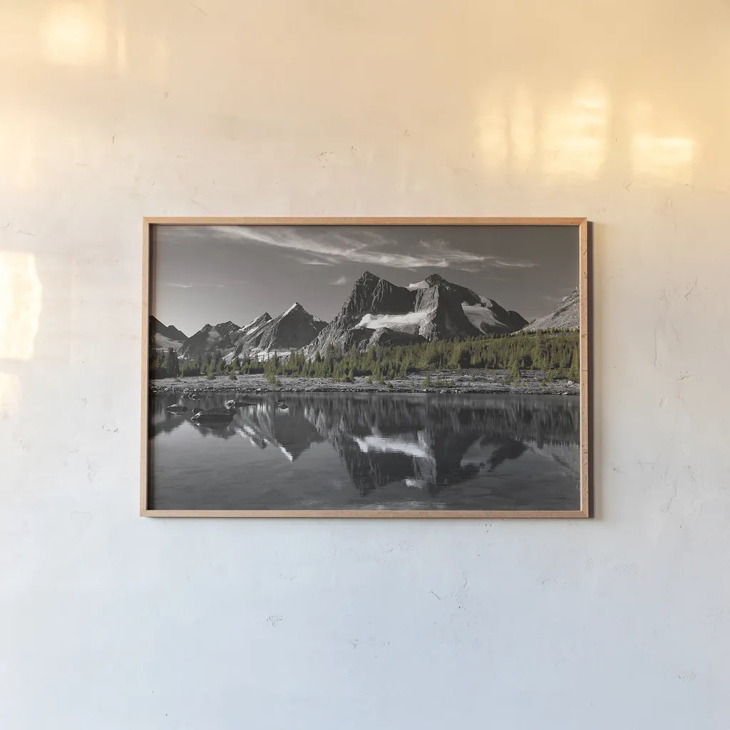Amethyst Lake Reflection BW with Color by Alan Majchrowicz. shown as a paper print in a natural frame. Available as a archival giclee rolled canvas, fine art paper, or poster print. SKU 28184i.