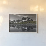 Amethyst Lake Reflection BW with Color by Alan Majchrowicz. shown as a paper print in a white frame. Available as a archival giclee rolled canvas, fine art paper, or poster print. SKU 28184i.