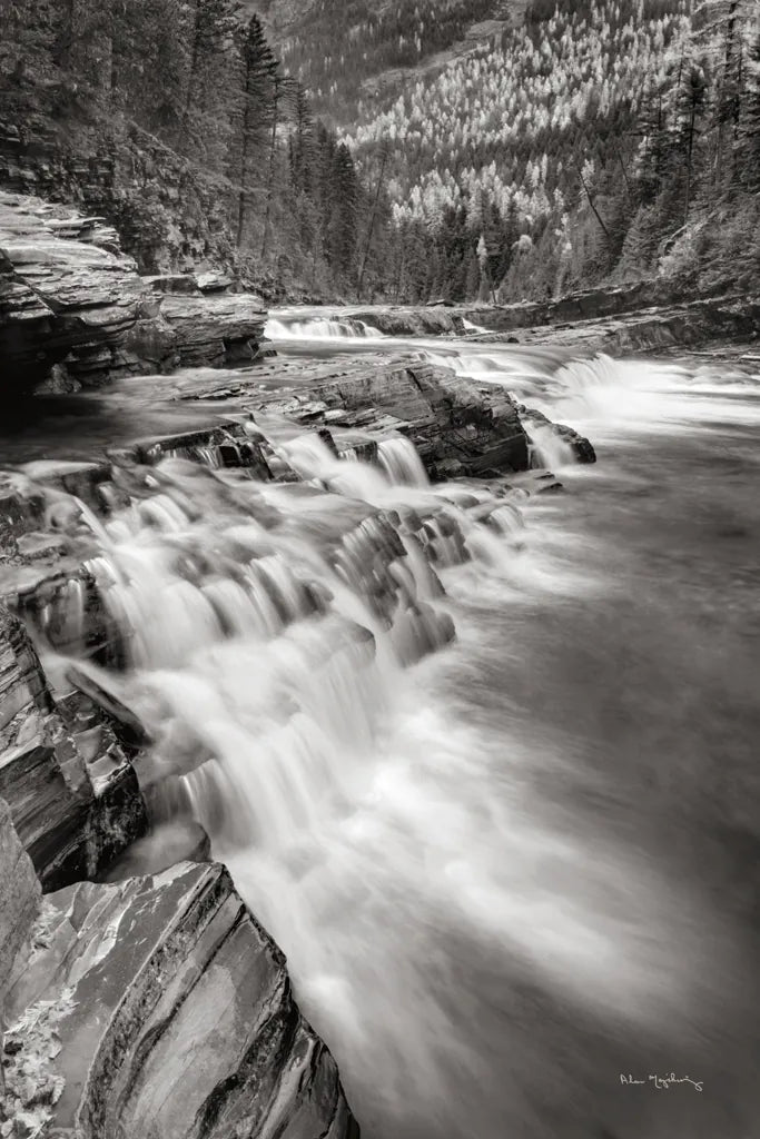 Aspens at McDonald Creek Falls by Alan Majchrowicz. SKU 43796h. Archival Giclee Fine art print for wall decor.