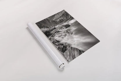 Aspens at McDonald Creek Falls by Alan Majchrowicz. shown as a rolled paper print. Available as archival giclee rolled canvas, fine art paper, or poster print. SKU 43796h.