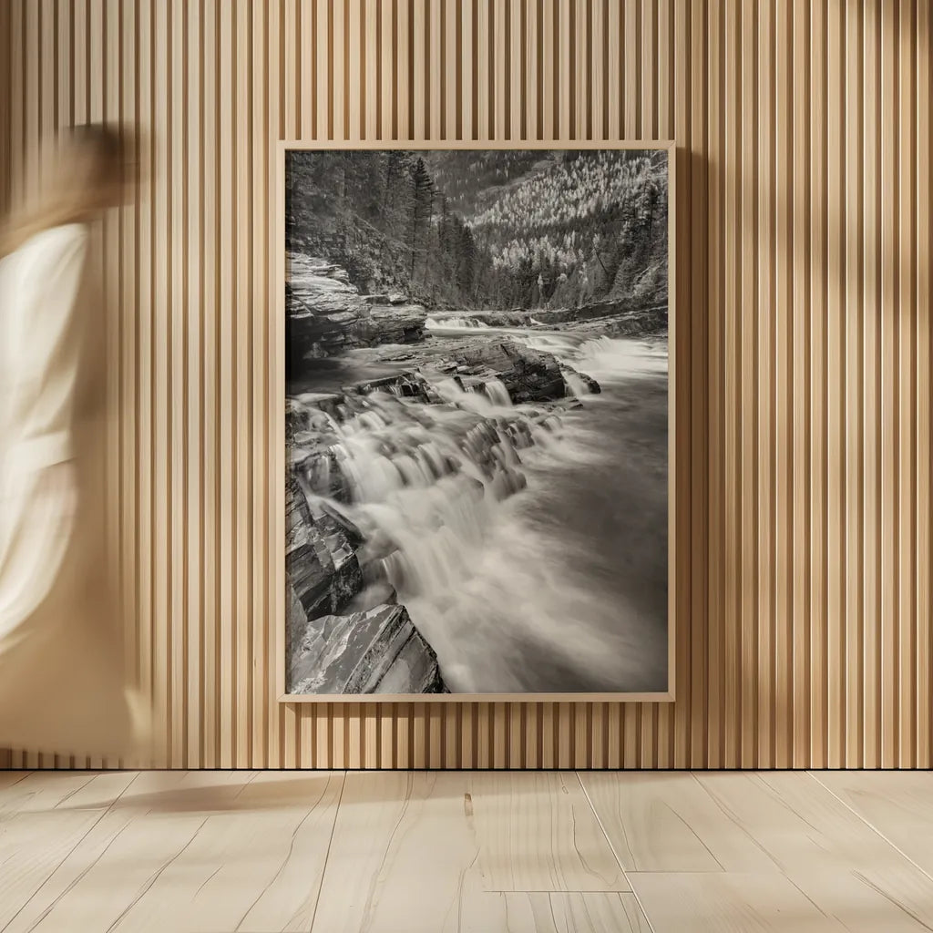 Aspens at McDonald Creek Falls by Alan Majchrowicz. shown as over sized large wall art. Available as an archival giclee rolled canvas, fine art paper, or poster print. SKU 43796h.