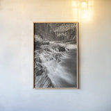 Aspens at McDonald Creek Falls by Alan Majchrowicz. shown as a paper print in a natural frame. Available as a archival giclee rolled canvas, fine art paper, or poster print. SKU 43796h.