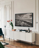 Avalon Peninsula by Alan Majchrowicz. shown as a framed stretched canvas in a living room above a console. Available as a archival giclee rolled canvas, fine art paper, or poster print. SKU 88896i.