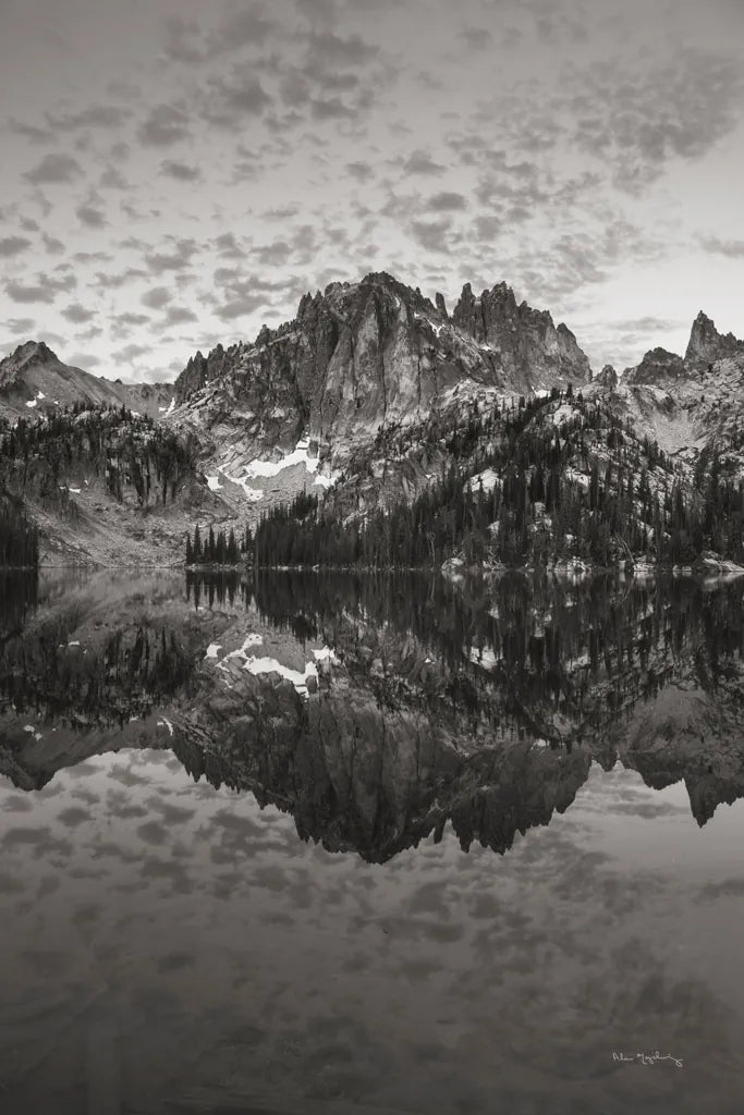 Baron Lake Monte Verita Peak Sawtooh Mountains I BW by Alan Majchrowicz. SKU 81524h. Archival Giclee Fine art print for wall decor.