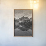 Baron Lake Monte Verita Peak Sawtooh Mountains I BW by Alan Majchrowicz. shown as a paper print in a natural frame. Available as a archival giclee rolled canvas, fine art paper, or poster print. SKU 81524h.