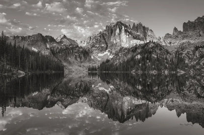 Baron Lake Monte Verita Peak Sawtooh Mountains II BW by Alan Majchrowicz. SKU 81525i. Archival Giclee Fine art print for wall decor.
